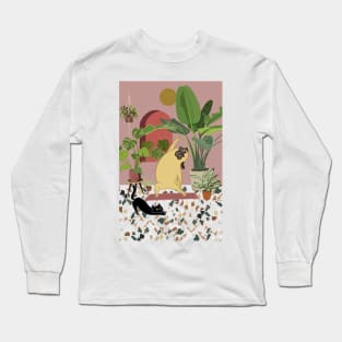 Pug Yoga with Plants Long Sleeve T-Shirt